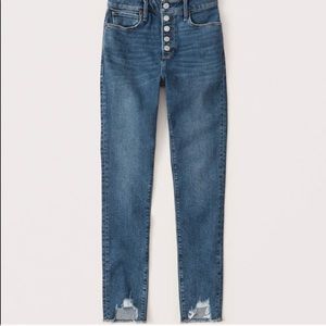 A&F High Rise ripped Super Skinny Ankle Jeans